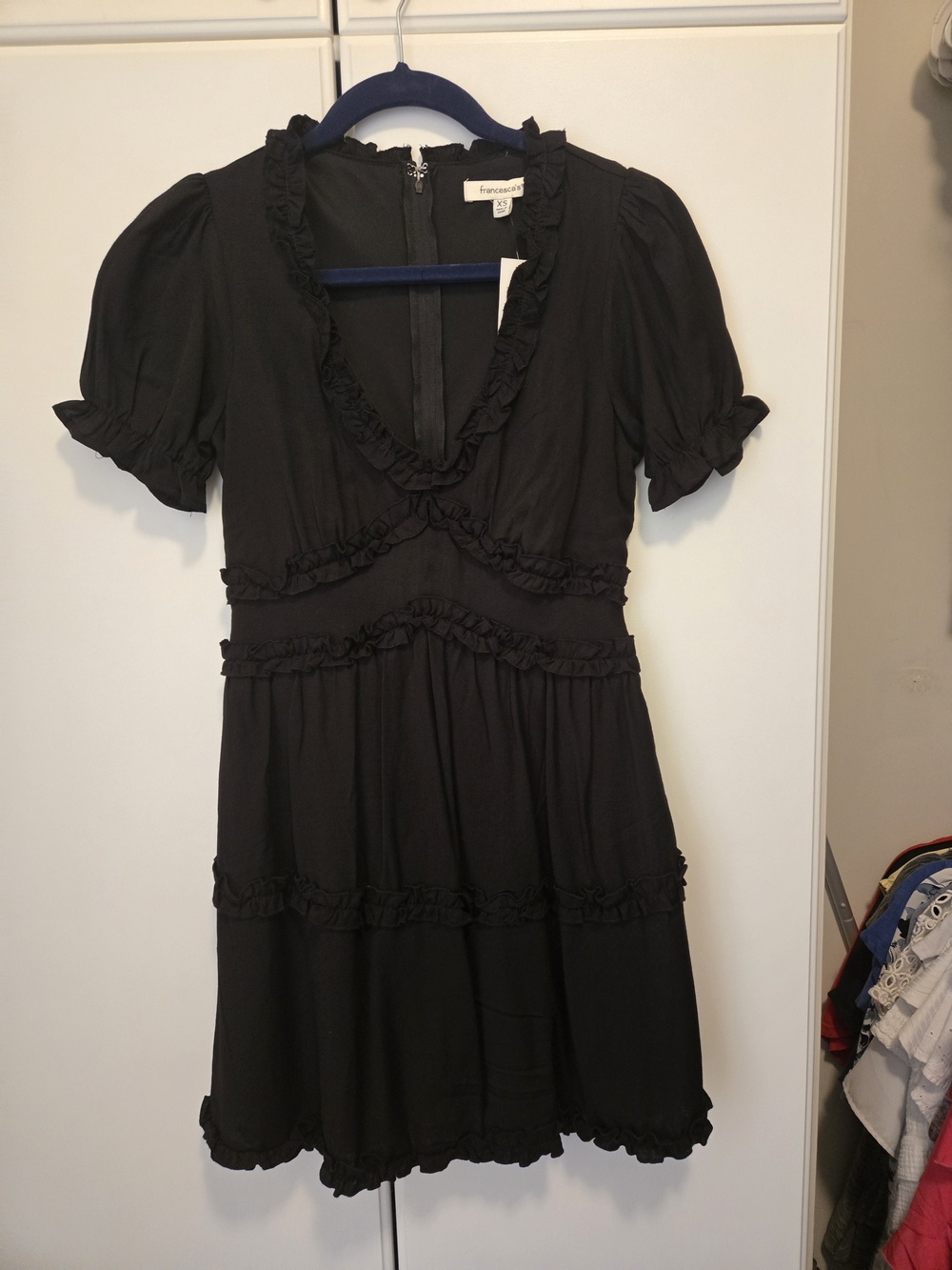 Francesca's Collections Black Ruffle Tiered Mini Dress
